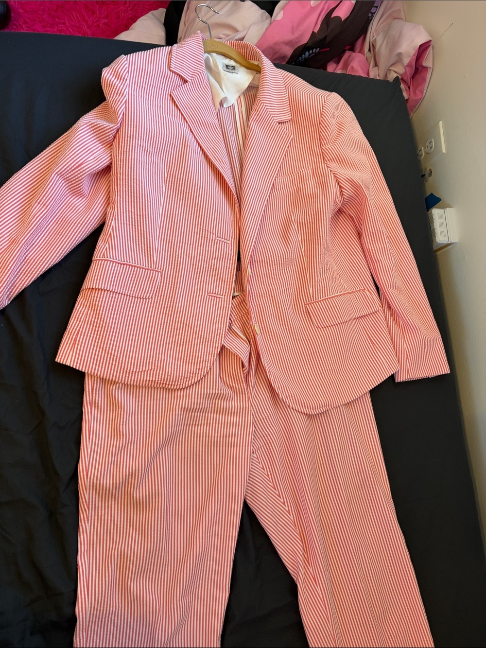 Anne Klein Pink & White Striped Seersucker Suit - Blazer & Trouser